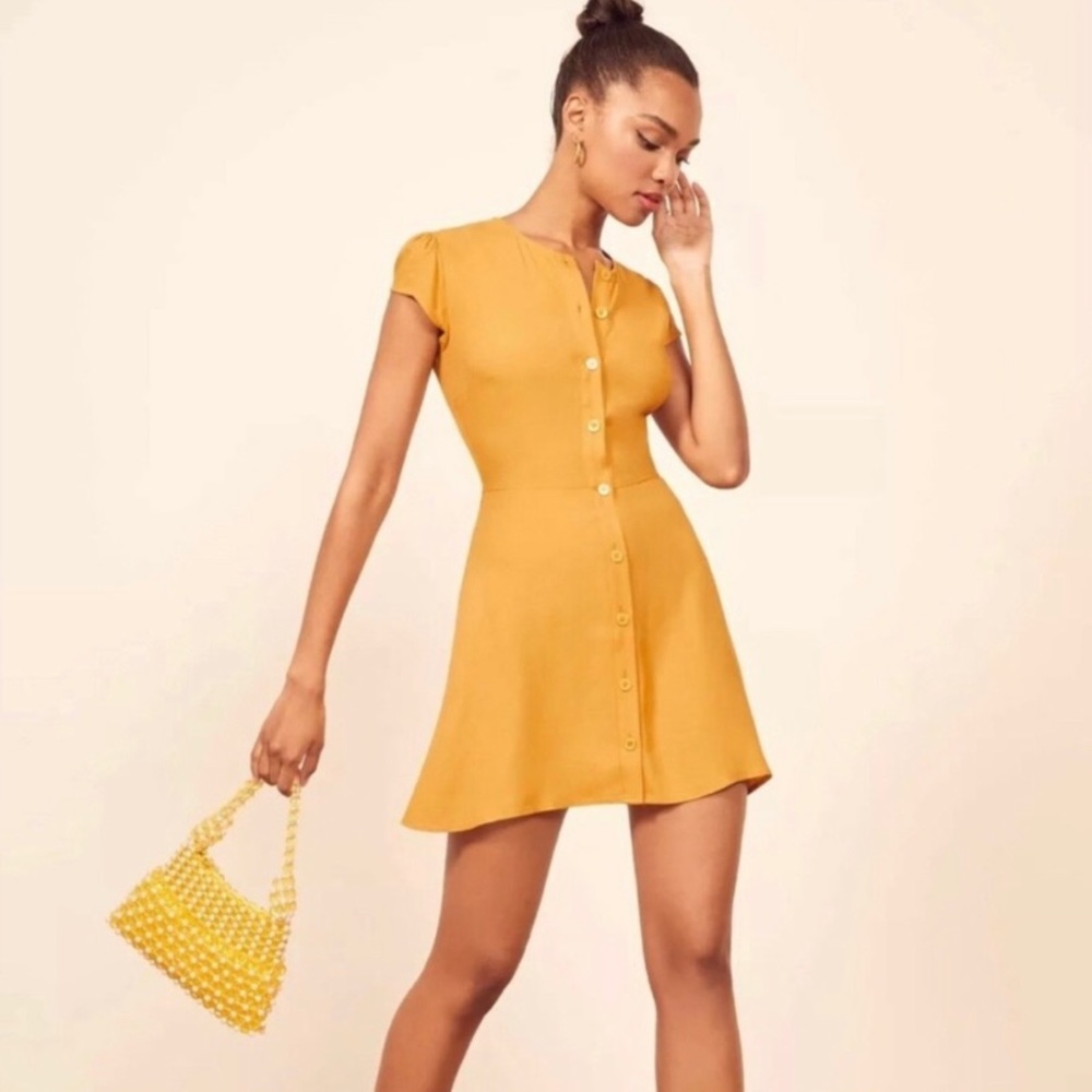 Yellow Reformation Vikki Button Down Dress
